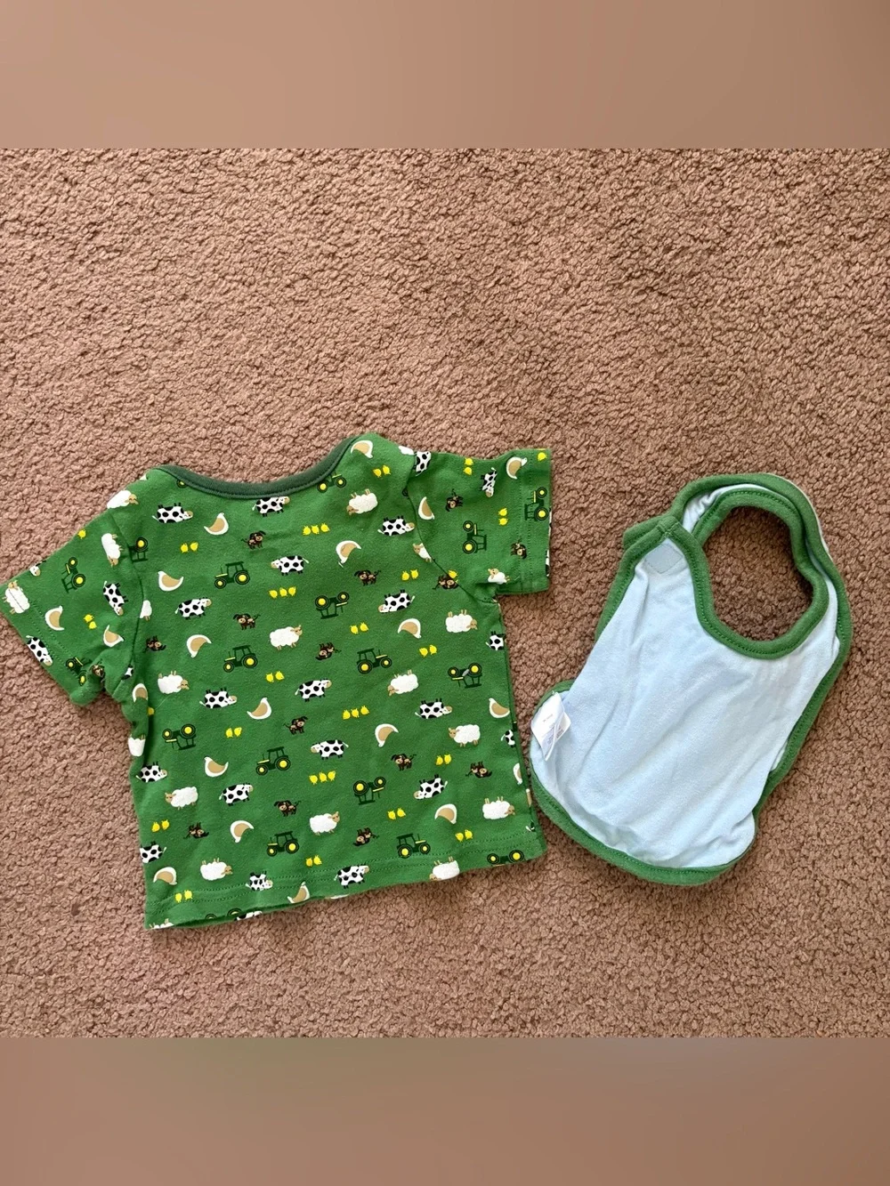 John Deere Baby Bib and Tee Green Tractor Print Farm Theme 9 Months